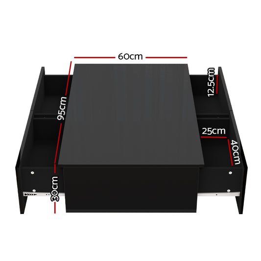 Black Artiss Coffee Table with four drawers, sleek retro design, compact 80x60cm, ideal vintage home decor in Australia.