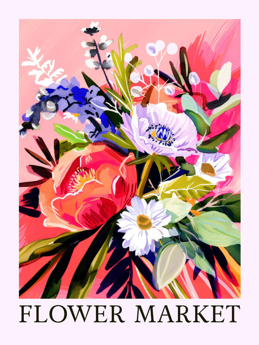 Vibrant Maximalist Flower Market Wall Art Set | Colorful Eclectic Floral Prints | 3 Piece Digital Download Bundle