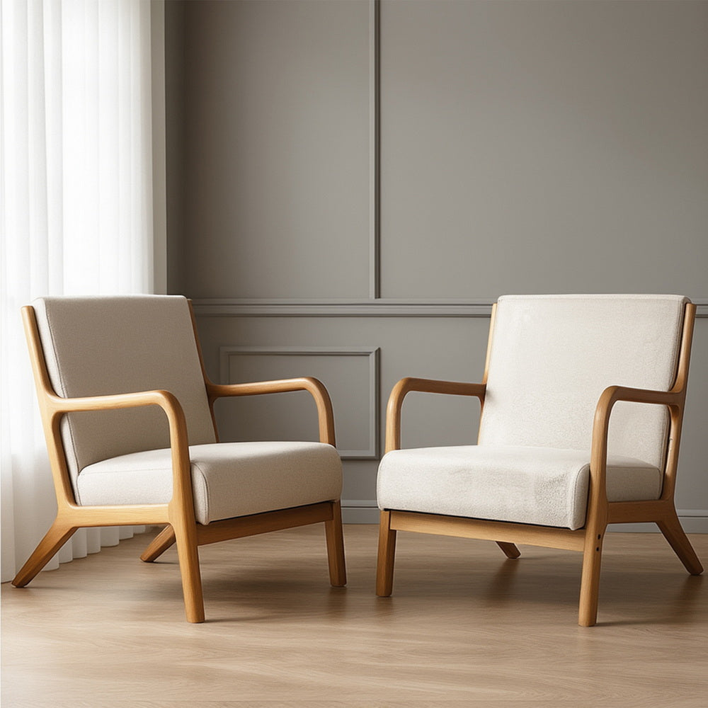 Set of 2 Artiss Beige Faux Fabric Armchairs