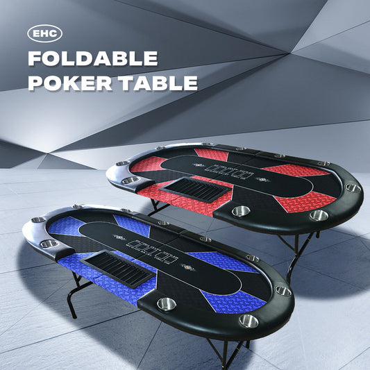 10 Player Foldable Poker Table - Blue Felt Texas Hold'em & Blackjack Table