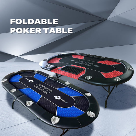 10 Player Foldable Poker Table - Red Felt Texas Hold'em & Blackjack Table
