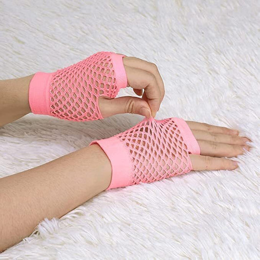 Light Pink Fishnet Gloves 24 Pack - Wrist Length 70s 80s Costume Party Gloves