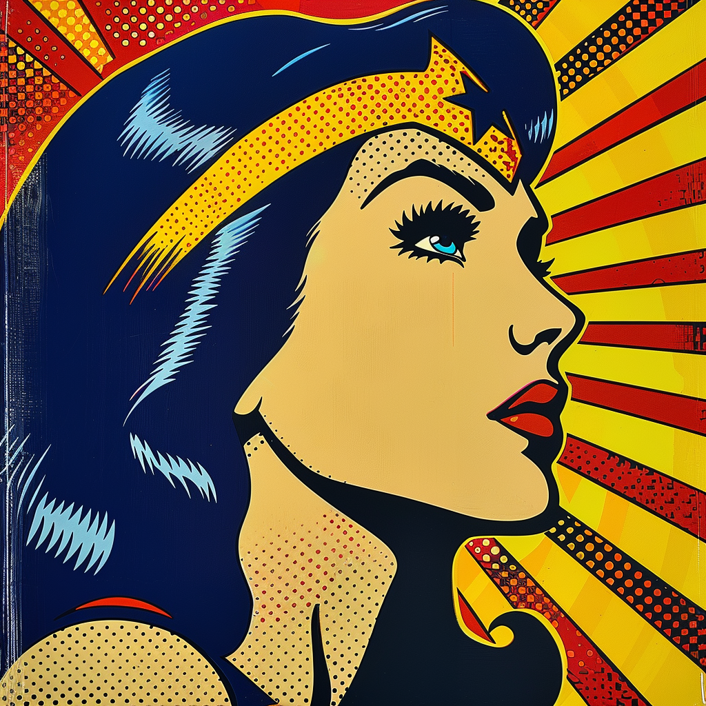 Profile of a superheroine with a colorful background
