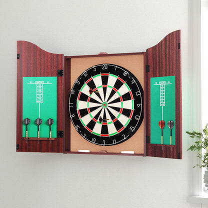18 Dartboard Dart Board with Steel Darts Wooden Cabinet Party Game"
