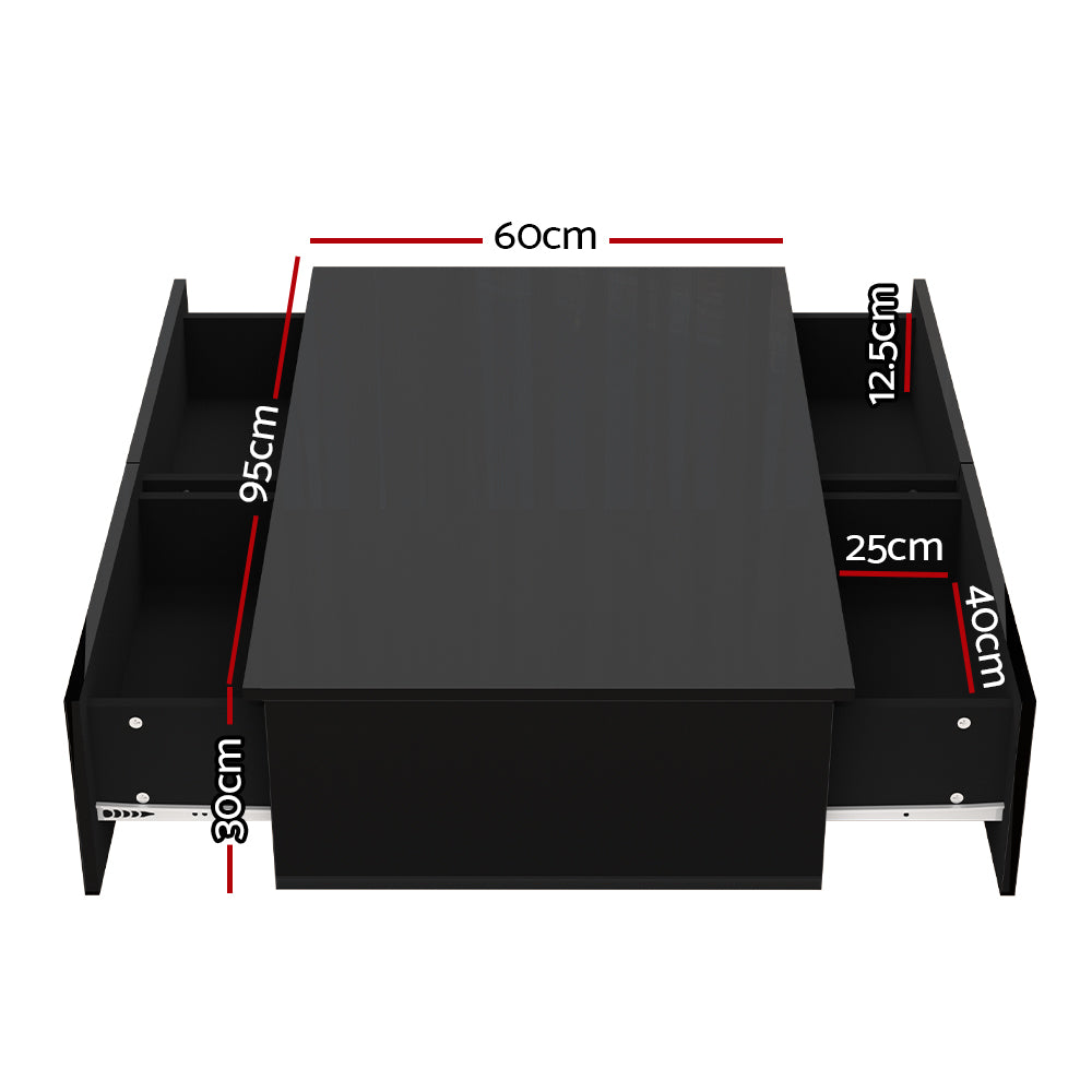 Black Artiss Coffee Table with four drawers, sleek retro design, compact 80x60cm, ideal vintage home decor in Australia.
