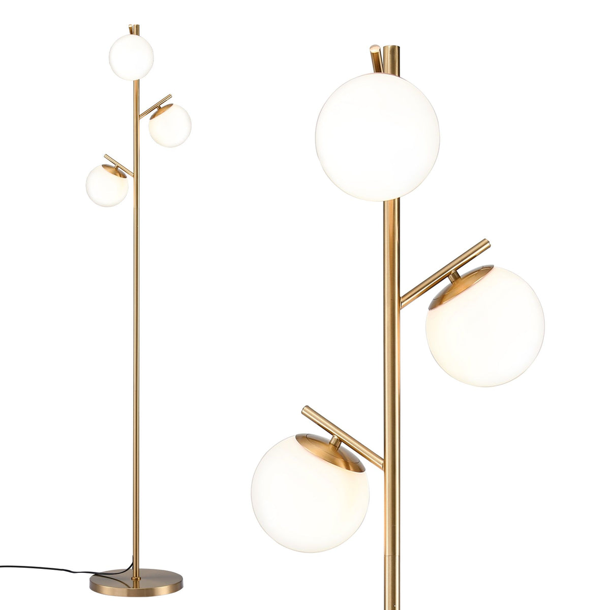 Artiss 3-Light Tree Floor Lamp 165cm Tall Standing Light with Sphere Glass Shades for Modern Homes