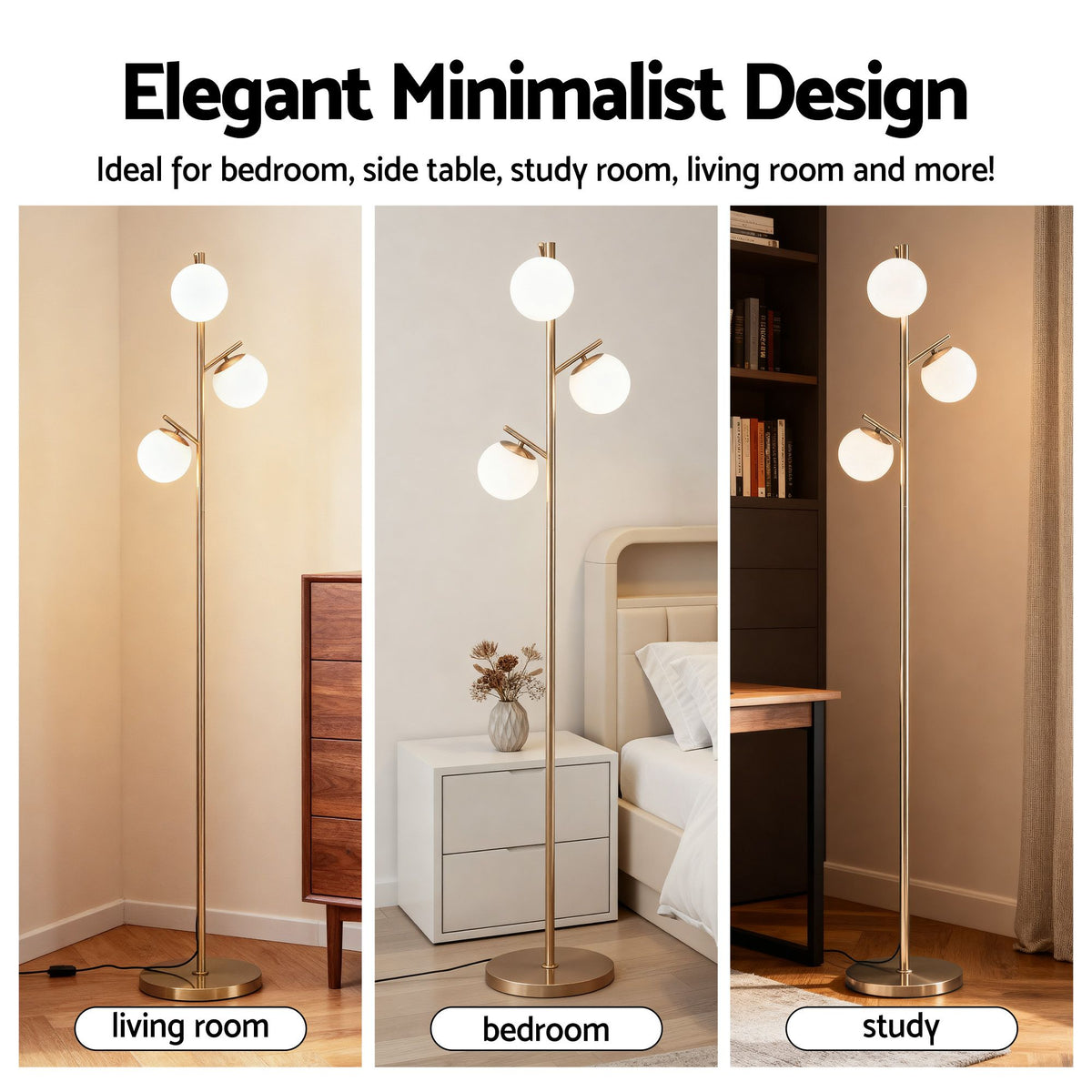 Artiss 3-Light Tree Floor Lamp 165cm Tall Standing Light with Sphere Glass Shades for Modern Homes