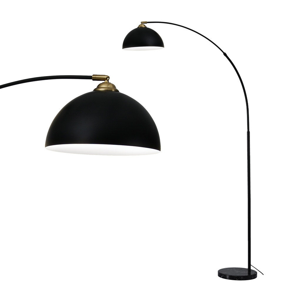 Modern black floor lamp with arched metal frame and heavy-duty round marble base, retro vintage style suitable for.