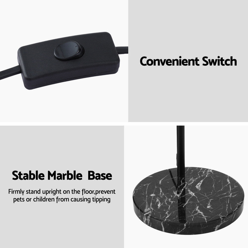 Black rectangular inline switch for floor lamp control with a sleek design, stable round black marble base with white.