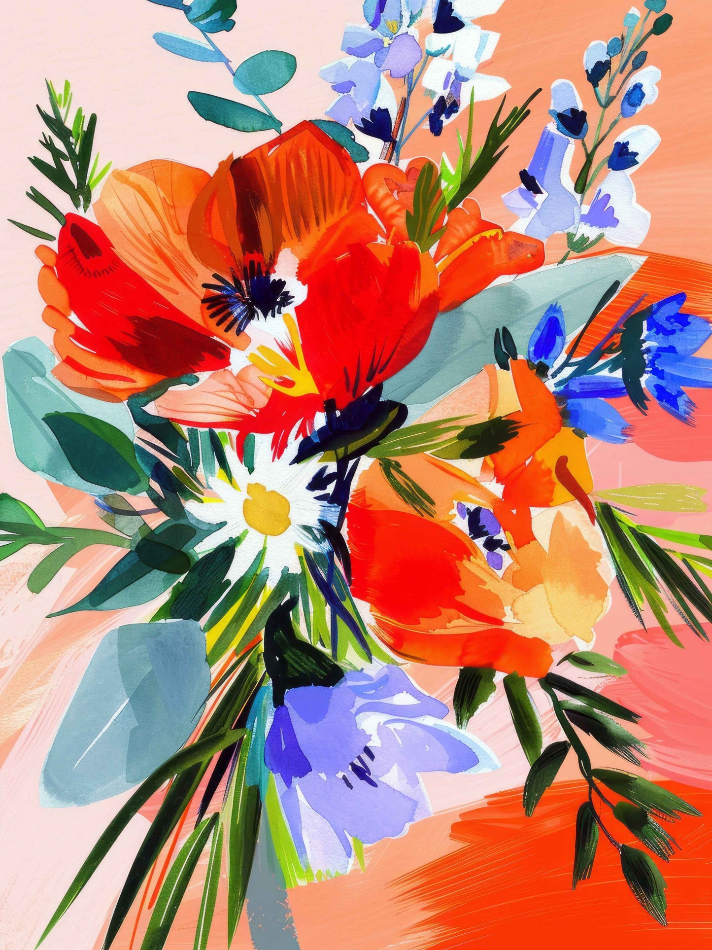 Vibrant Maximalist Flower Market Wall Art Set | Colorful Eclectic Floral Prints | 3 Piece Digital Download Bundle