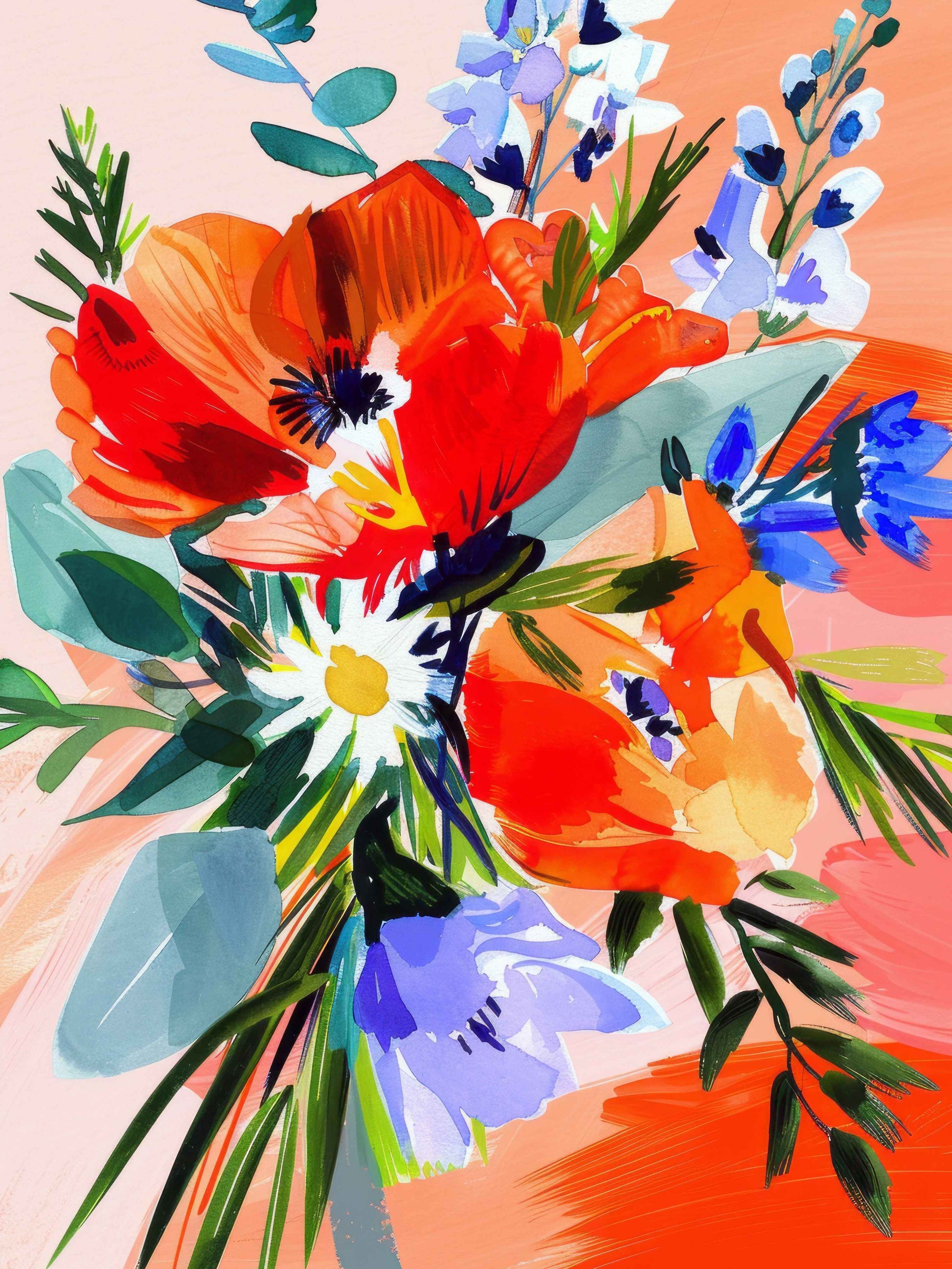 Vibrant Maximalist Flower Market Wall Art Set | Colorful Eclectic Floral Prints | 3 Piece Digital Download Bundle