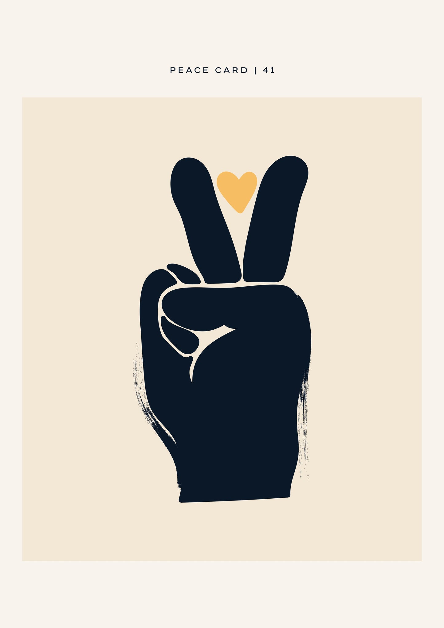 Peace sign with a heart symbol on a beige background