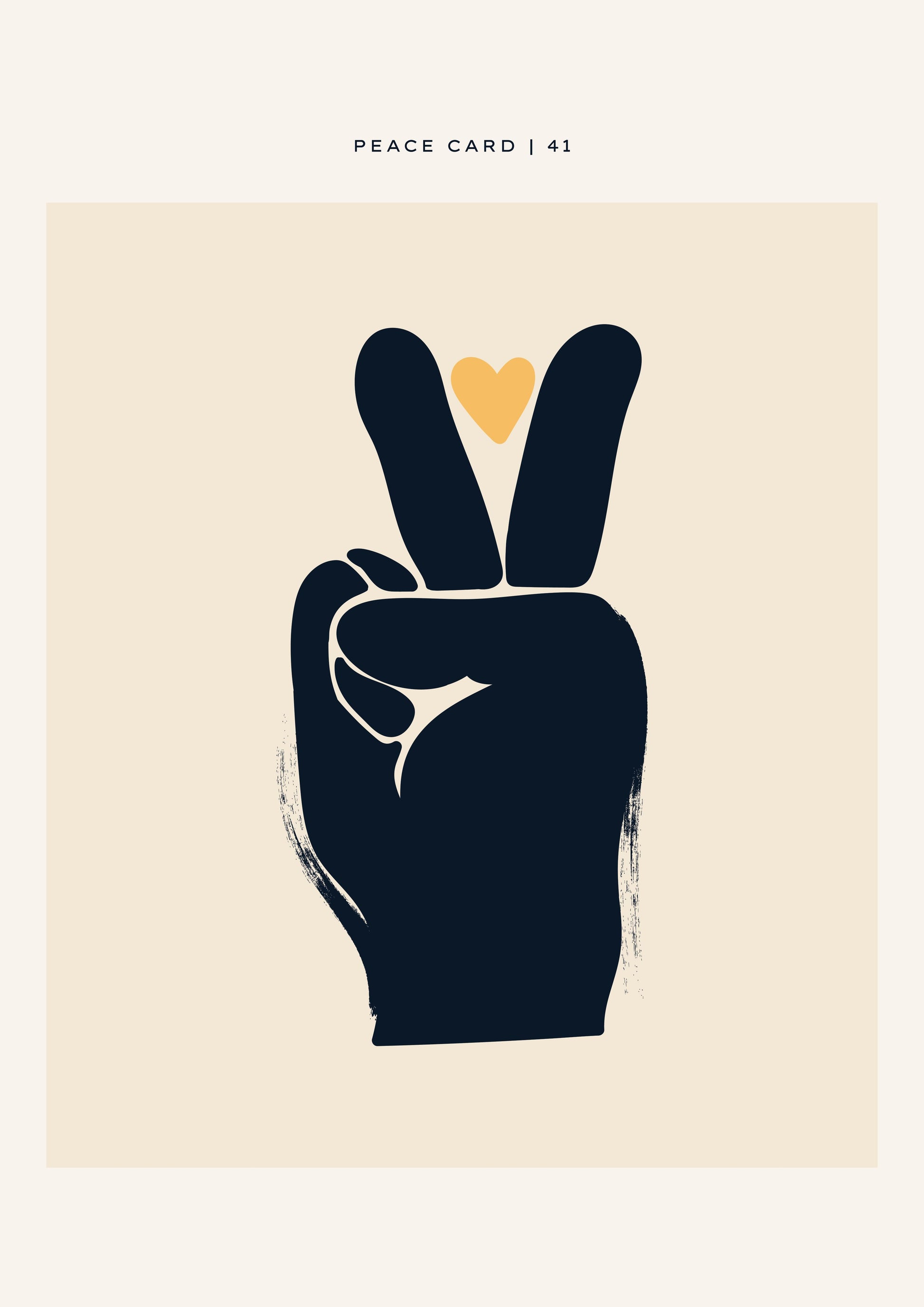 Peace sign with a heart symbol on a beige background