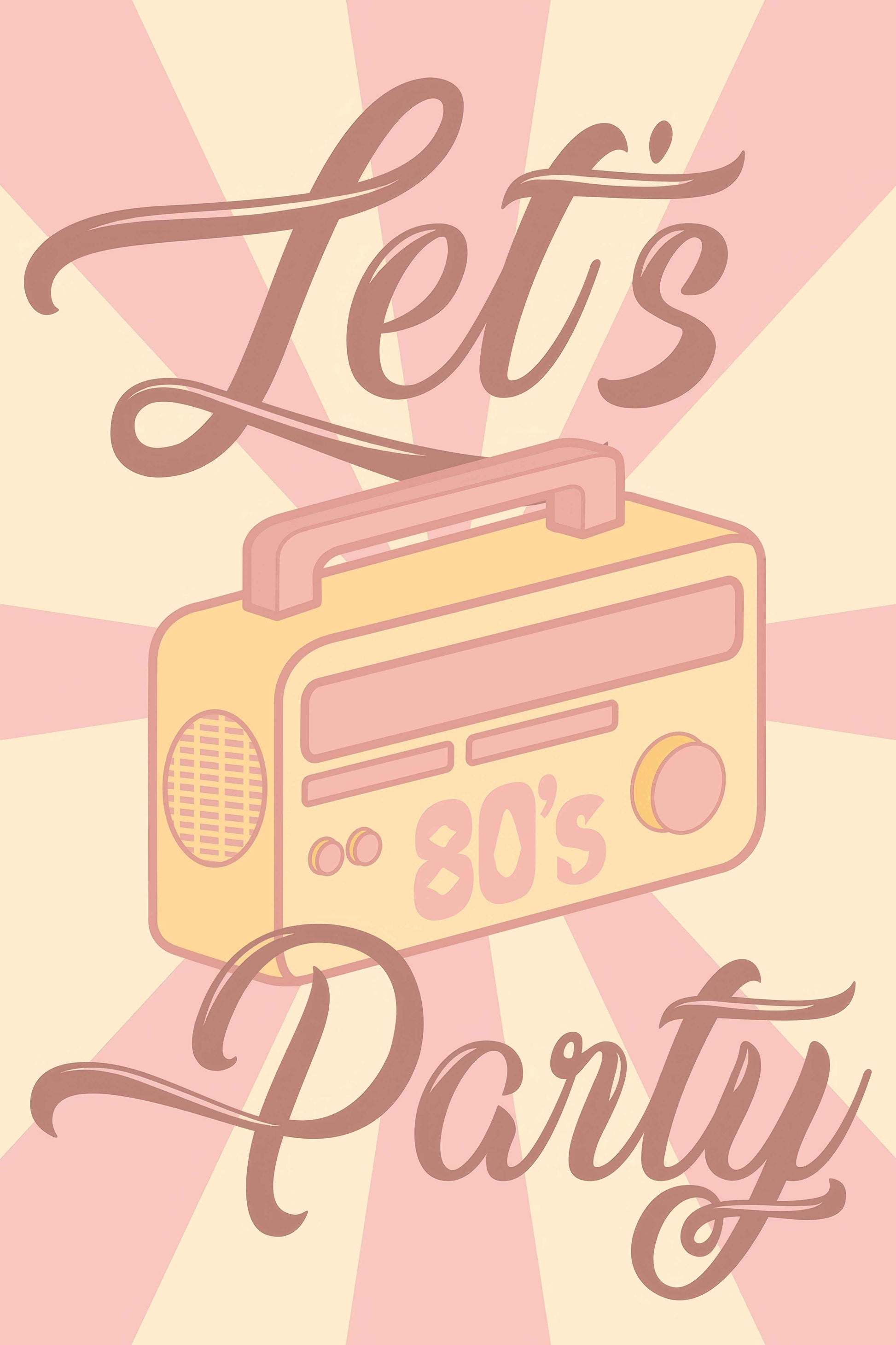 Retro Wall Art Print Set of 4 | Mid-Century Vintage Vinyl Record, Cassette, Rainbow & Boombox Digital Download Bundle