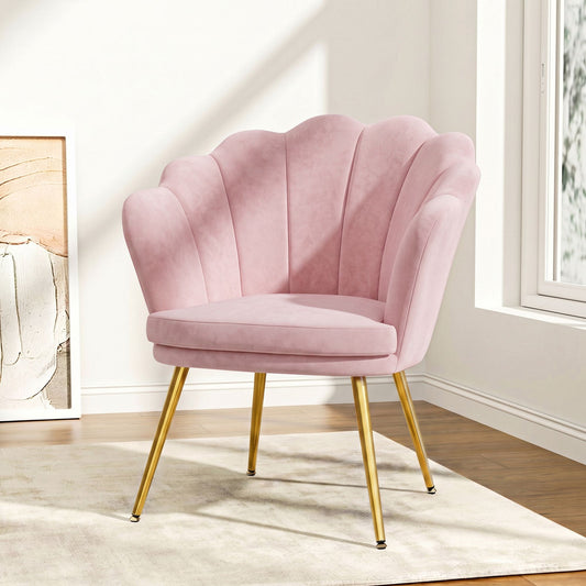 ‘The Callista’ Art Deco Shell Back Armchair – Blush Pink Velvet