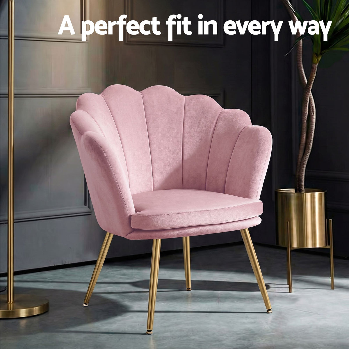 ‘The Callista’ Art Deco Shell Back Armchair – Blush Pink Velvet
