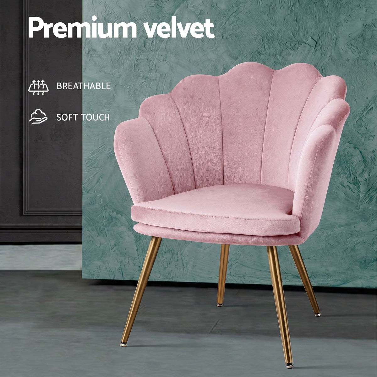 ‘The Callista’ Art Deco Shell Back Armchair – Blush Pink Velvet