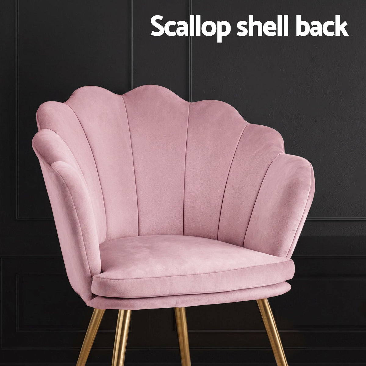‘The Callista’ Art Deco Shell Back Armchair – Blush Pink Velvet