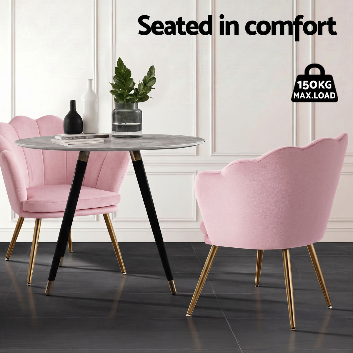 ‘The Callista’ Art Deco Shell Back Armchair – Blush Pink Velvet