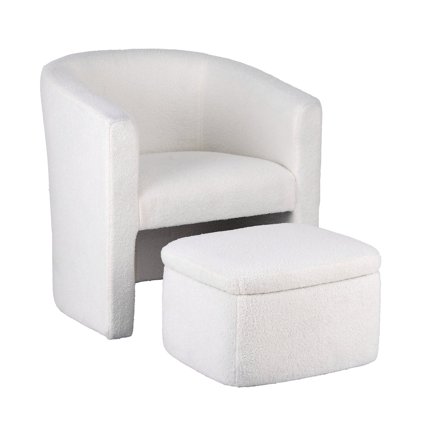 Artiss Armchair Accent Chair w/Ottoman Lounge Footrest Storage Boucle White image