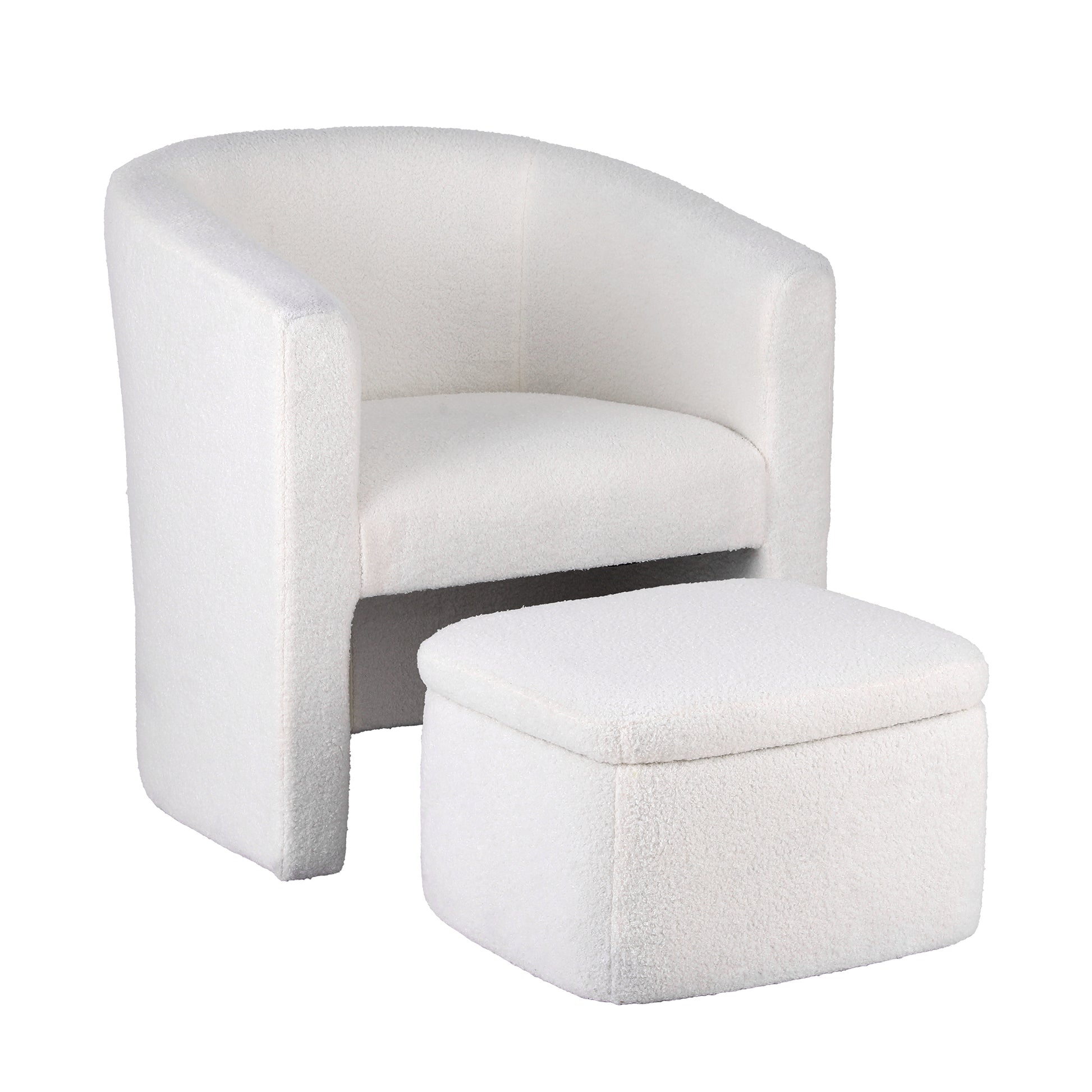 Artiss Armchair Accent Chair w/Ottoman Lounge Footrest Storage Boucle White image