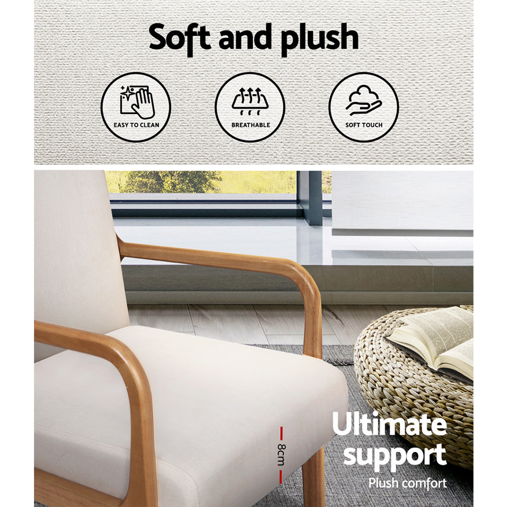 Set of 2 Artiss Beige Faux Fabric Armchairs