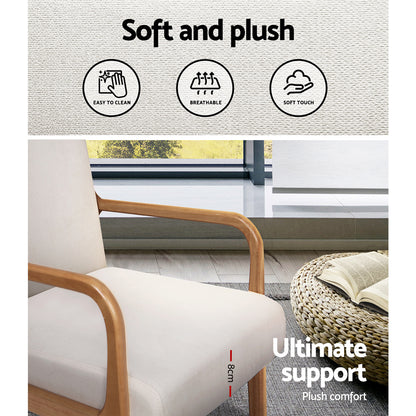 Set of 2 Artiss Beige Faux Fabric Armchairs