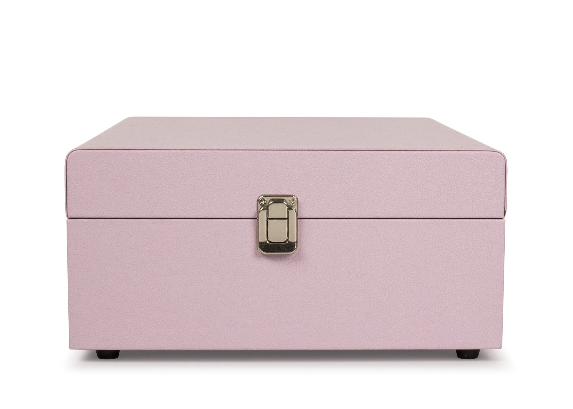 "Crosley Voyager Amethyst portable turntable closed with latch in pink"