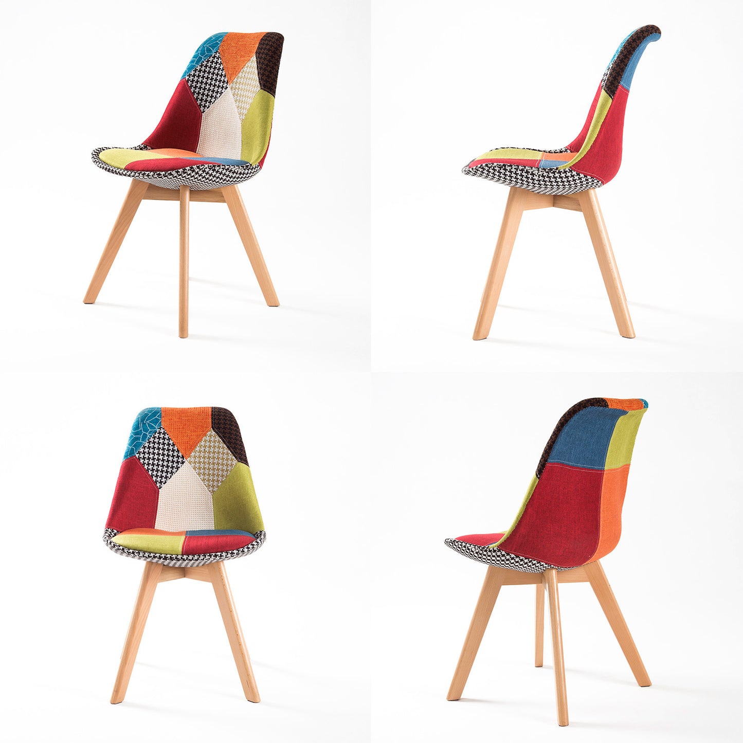 2X Retro Dining Cafe Chairs - Multi-Colour Padded Seat Mid-Century Modern Style