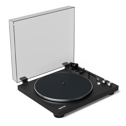 Kanto OBI3 Turntable - Matte Black with Kanto ORA 100W Powered Speakers - Black Bundle