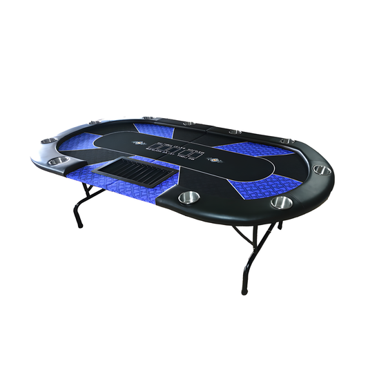 10 Player Foldable Poker Table - Blue Felt Texas Hold'em & Blackjack Table