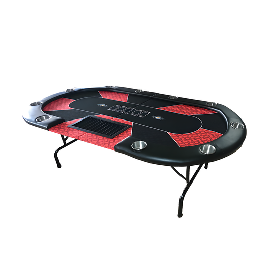 10 Player Foldable Poker Table - Red Felt Texas Hold'em & Blackjack Table