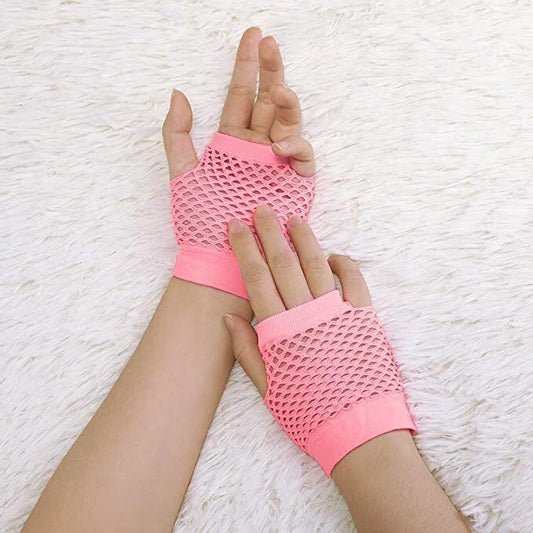 Light Pink Fishnet Gloves 24 Pack - Wrist Length 70s 80s Costume Party Gloves