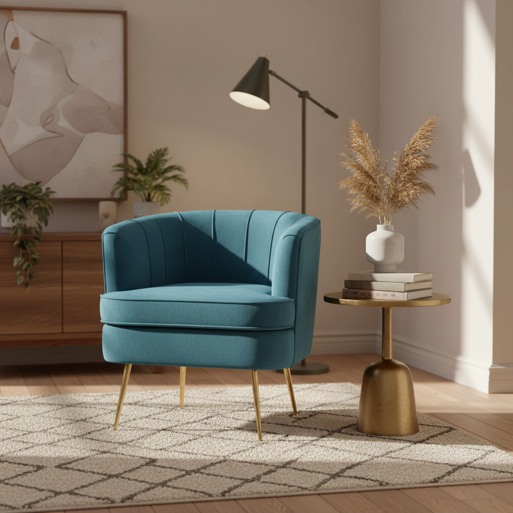 Blue Norvia Teal Barrel Chair Lifestyle Mockup
