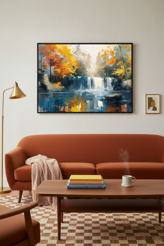 Antique Global Eclectic Art Print Set of 3 framed in a styled mid-century modern living room