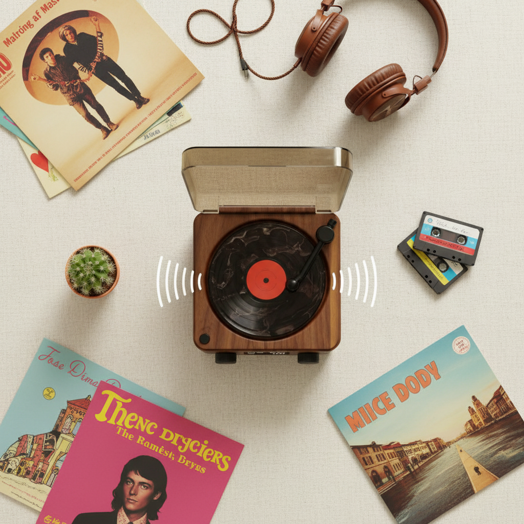 Retro Gramophone Speaker - Flat Lay