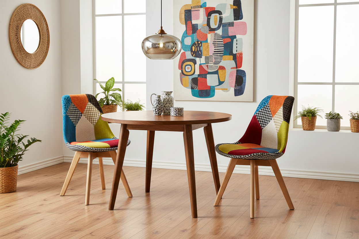 Retro Patchwork Dining Chairs Mockup