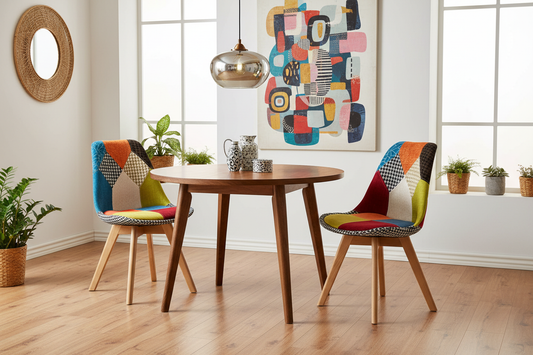 Retro Patchwork Dining Chairs Mockup